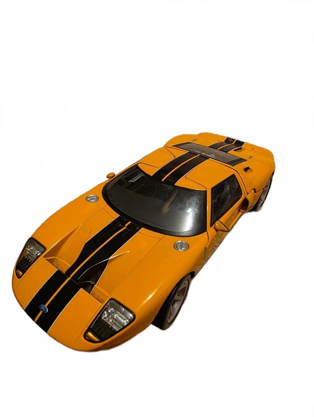 Vintage Ford GT Model Car Yellow with Black Racing Stripes
